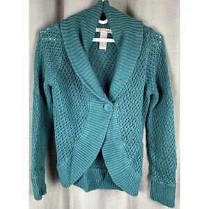 JJ Original Womens Size L  One Button Large Hole Green Sweater